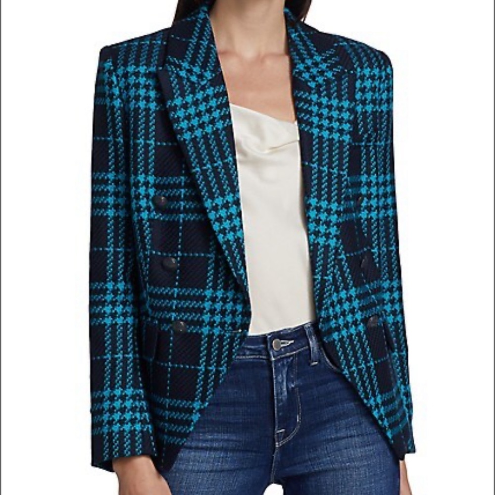 L’AGENCE Kenzie blazer double-breasted plaid tweed  8